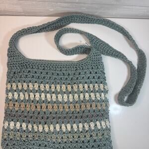 Croft & Barrow Crochet Crossbody Bag: Teal Striped Boho Shoulder Purse Handbag